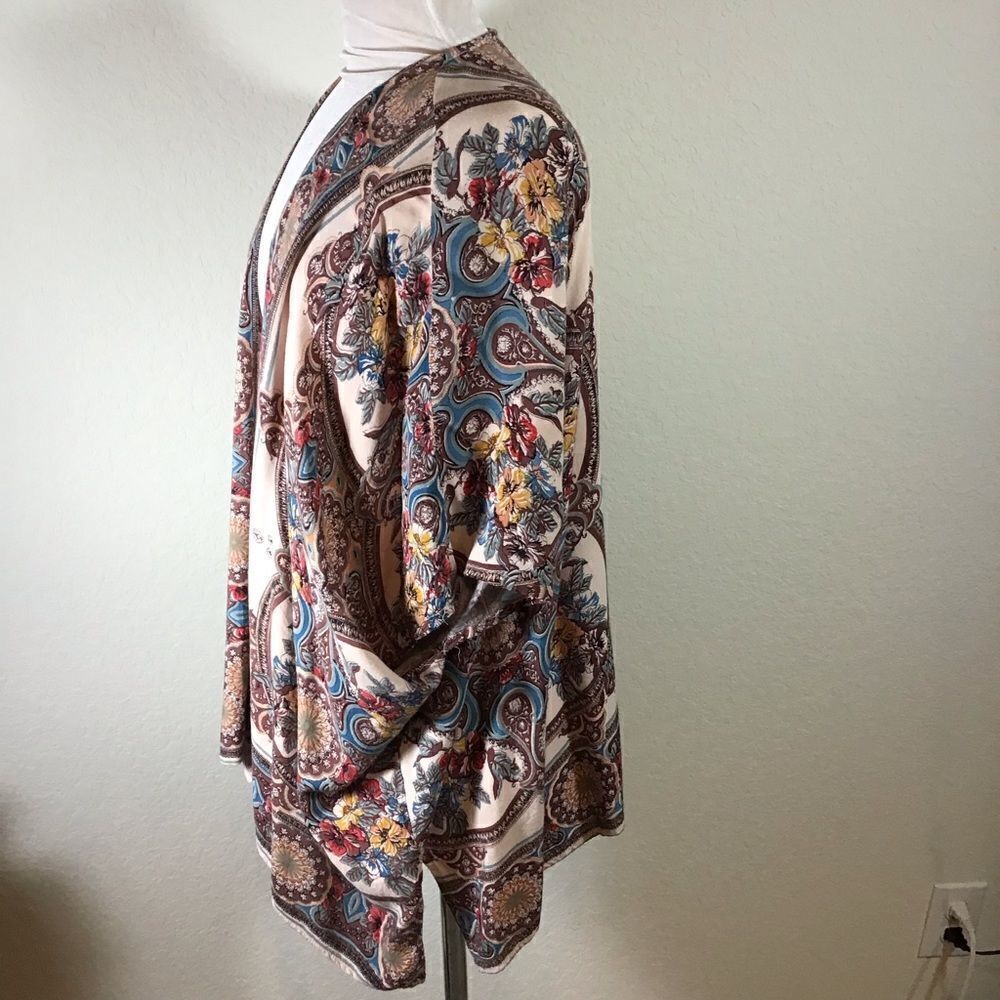 Angie Paisley Boho Kimono Open Front Floral Medallion Fall Duster Shrug Large - Picture 3 of 9